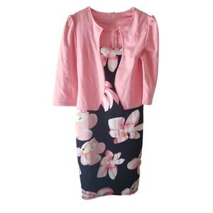 Homeyee Black & Pink Floral Short Sleeve Midi Dress